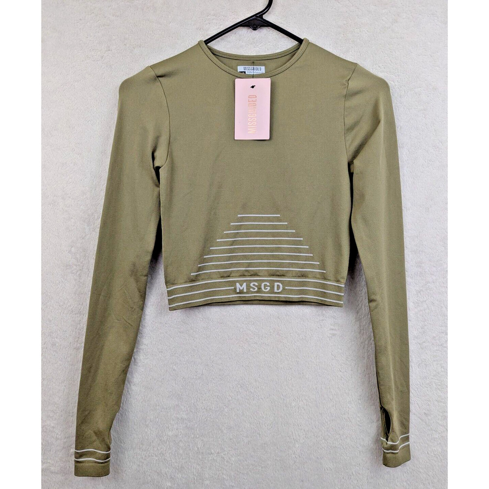 Missguided sz 6/8 Seamless Long Sleeve Crop Top athletic olive green 3667